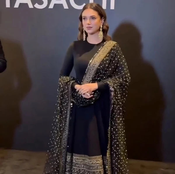 Aditi Classic Black Rayon-Cotton Anarkali Suit