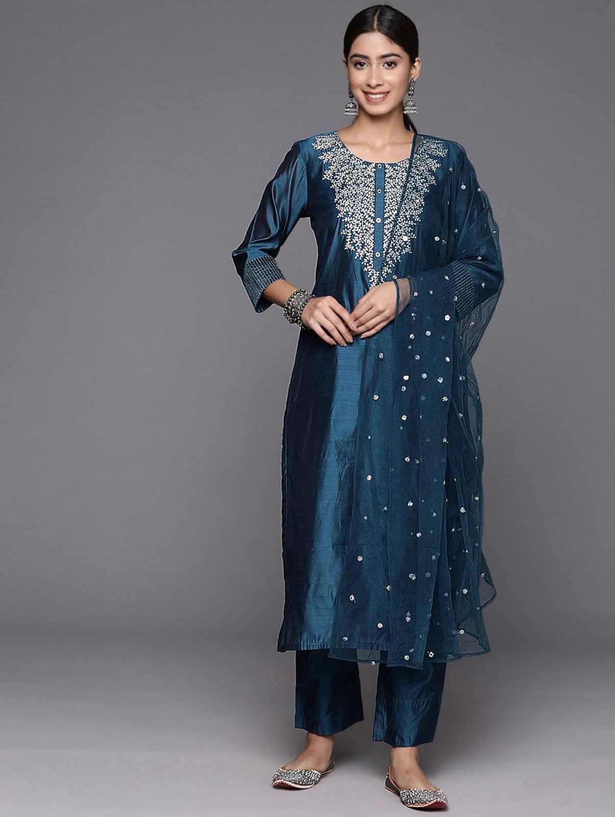Roman Suit Set with Net Dupatta