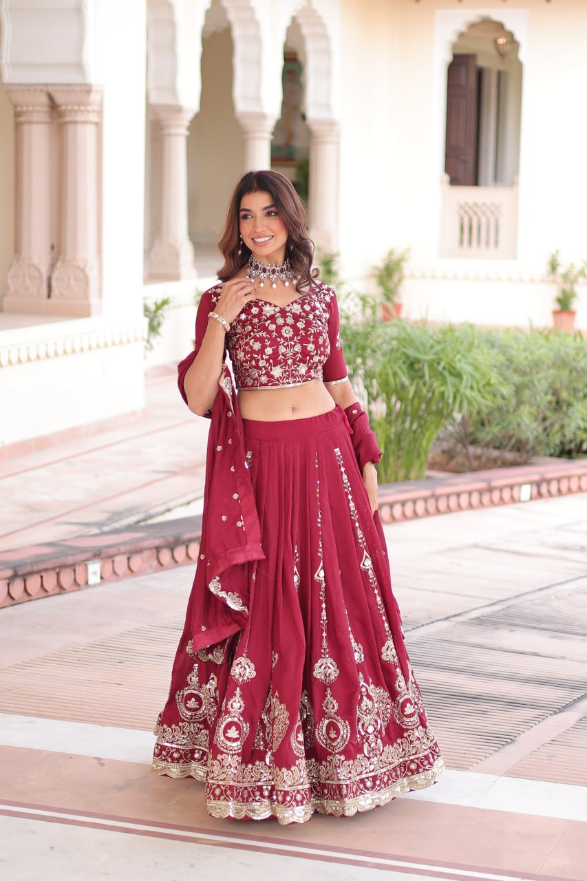 Zayra Sequins Embroidered Vichitra Silk Lehenga Set