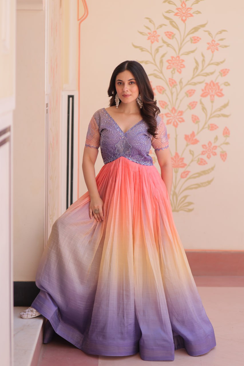 Zehra Gold-Crush Embroidered Gown