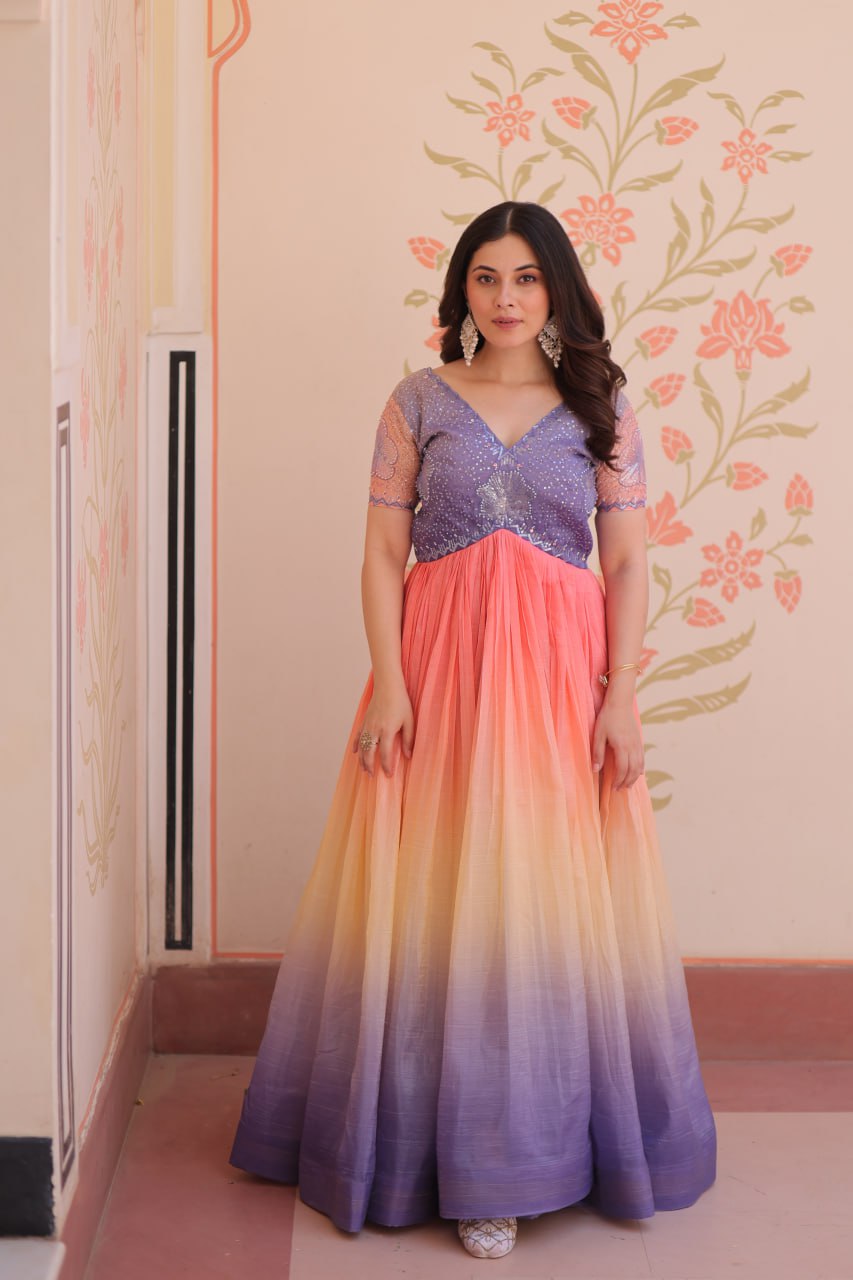 Zehra Gold-Crush Embroidered Gown