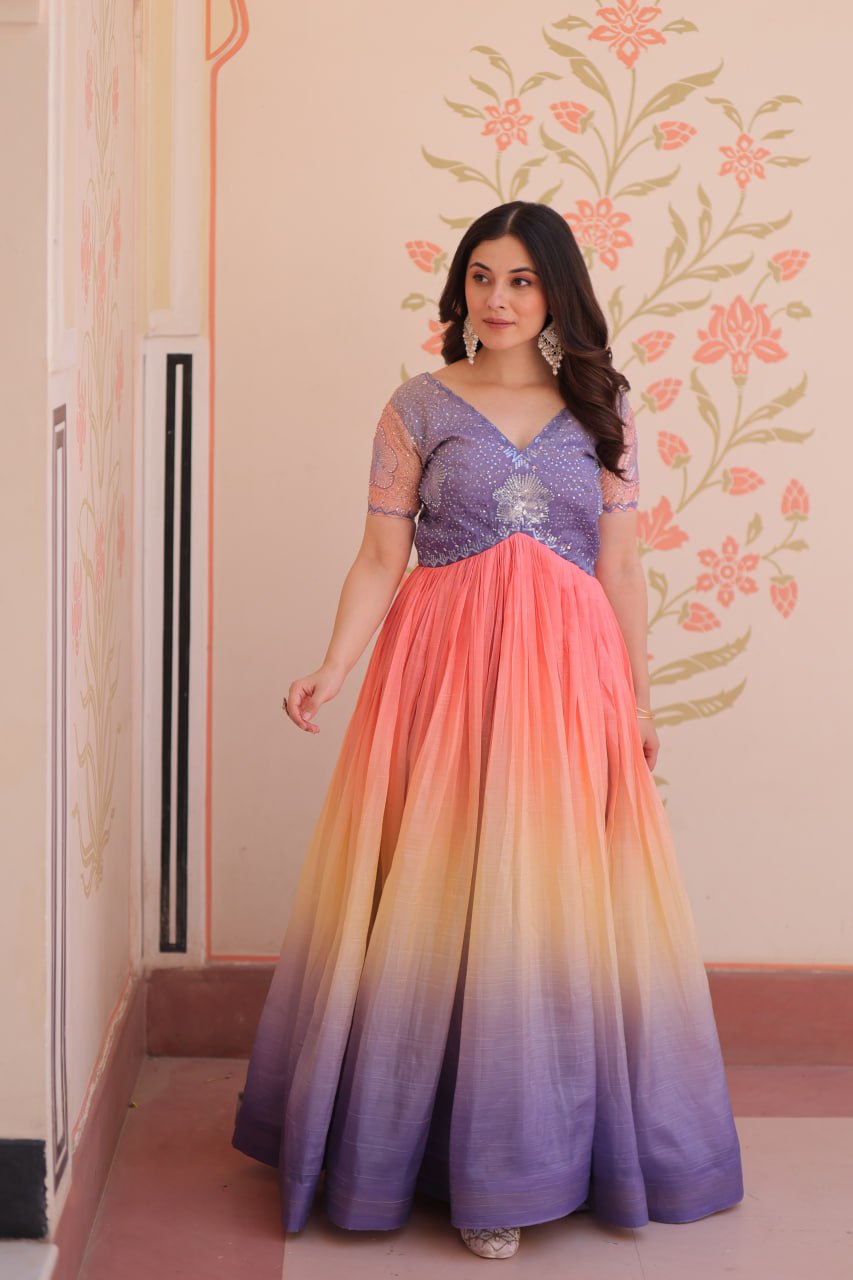 Zehra Gold-Crush Embroidered Gown