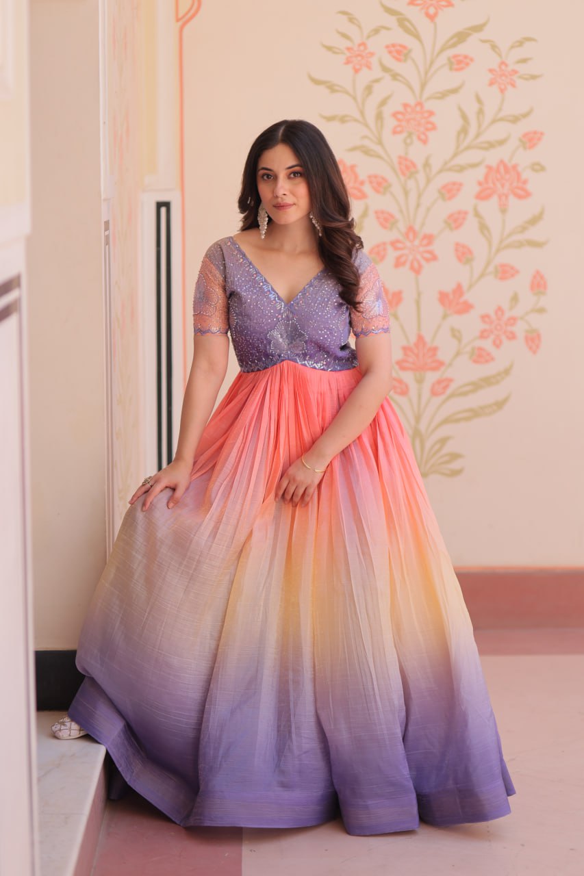 Zehra Gold-Crush Embroidered Gown