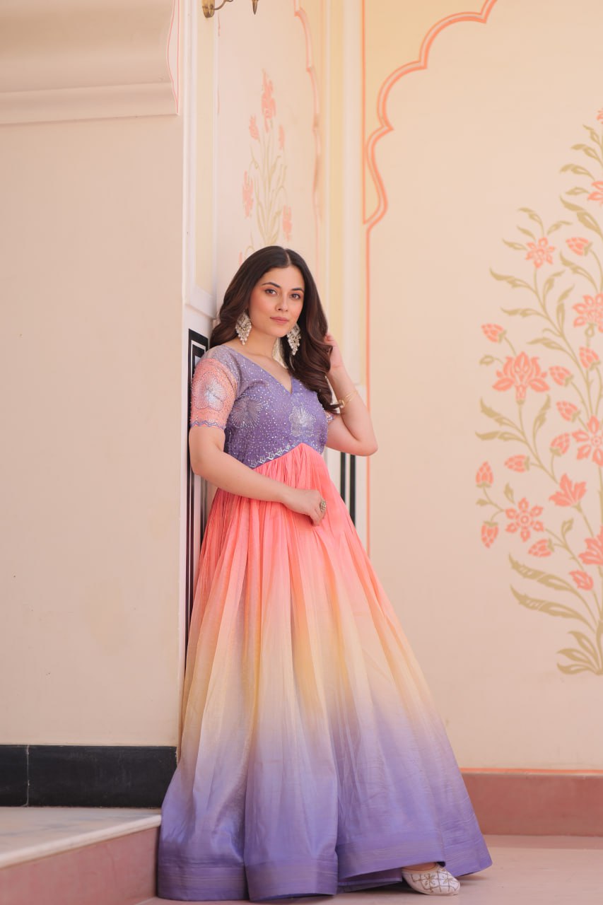 Zehra Gold-Crush Embroidered Gown