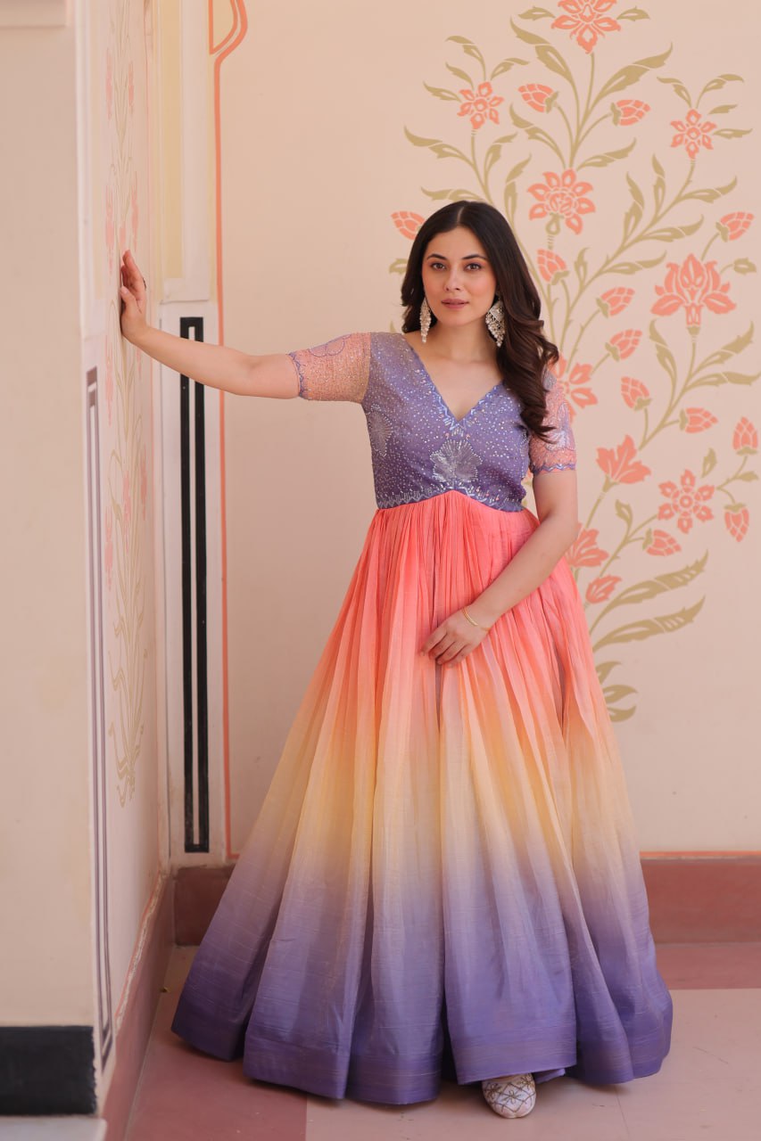 Zehra Gold-Crush Embroidered Gown