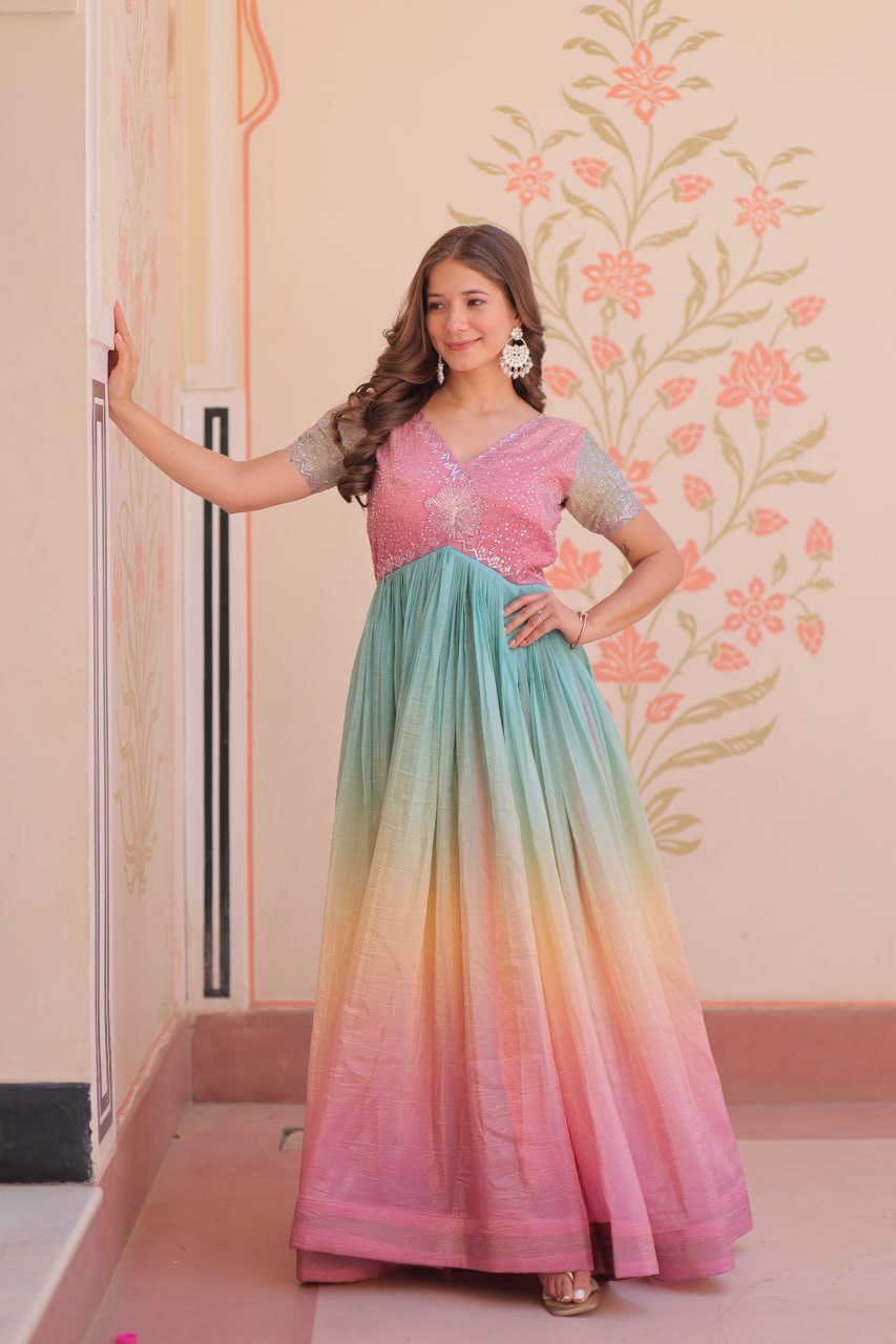 Zehra Gold-Crush Embroidered Gown
