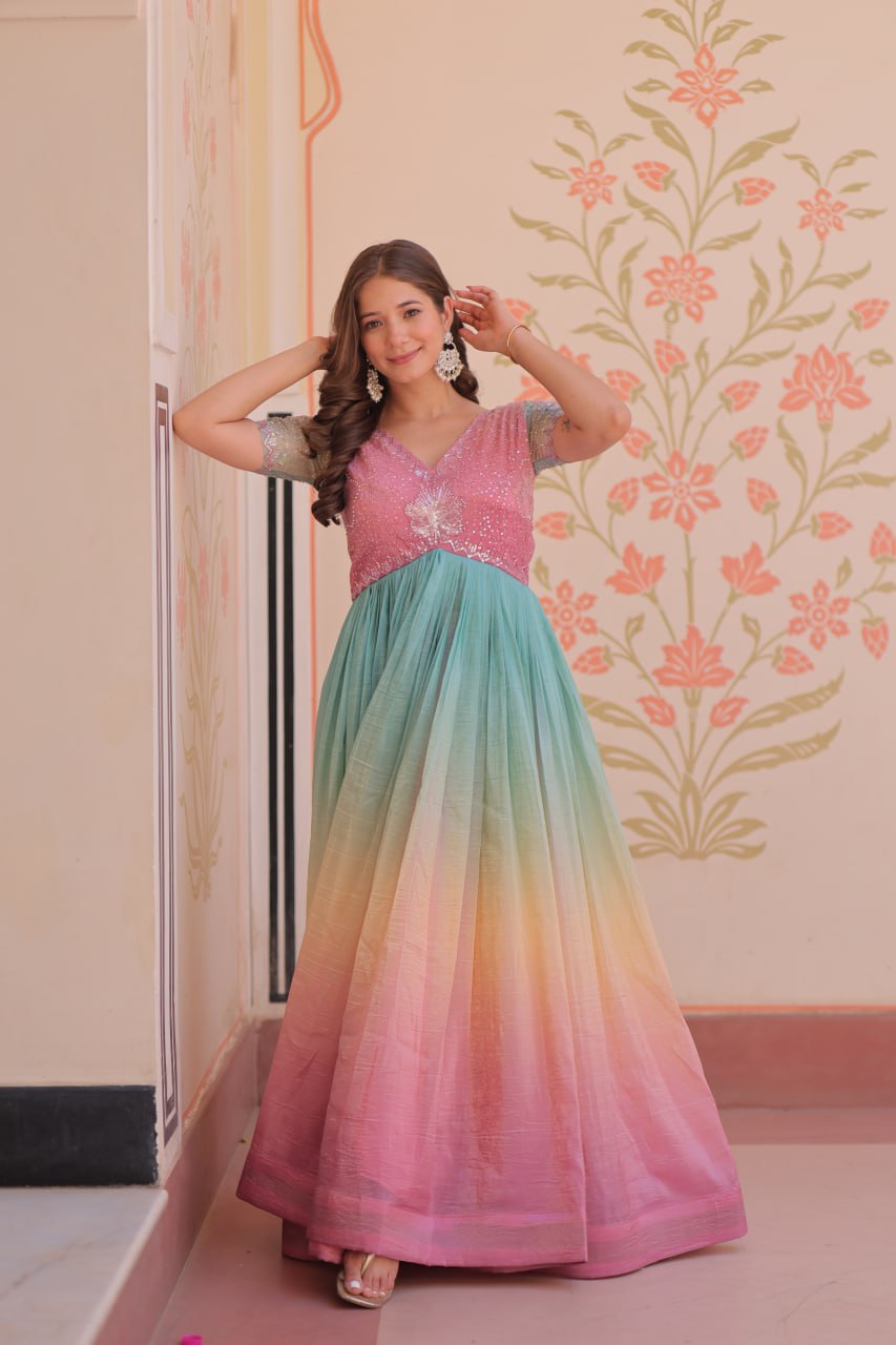 Zehra Gold-Crush Embroidered Gown
