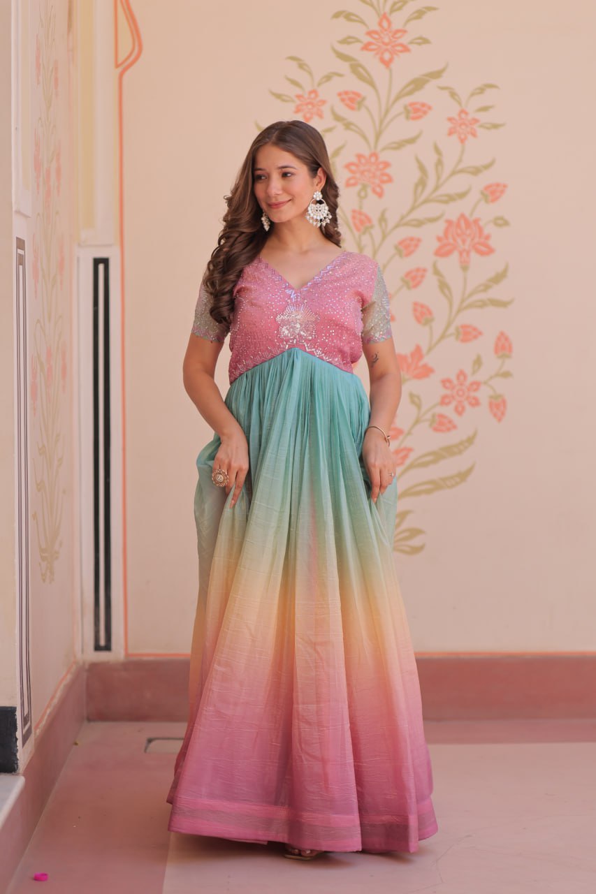 Zehra Gold-Crush Embroidered Gown