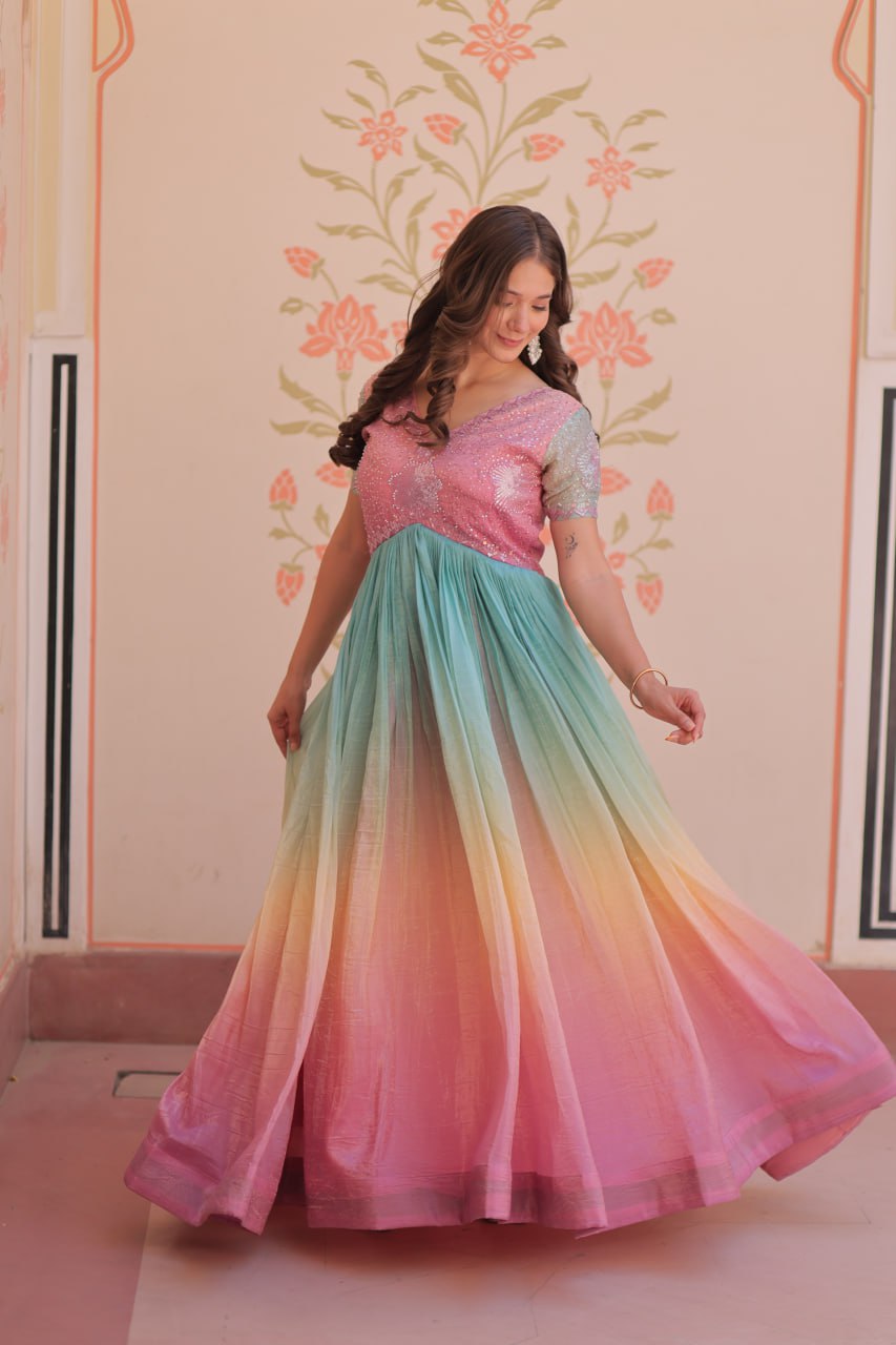 Zehra Gold-Crush Embroidered Gown