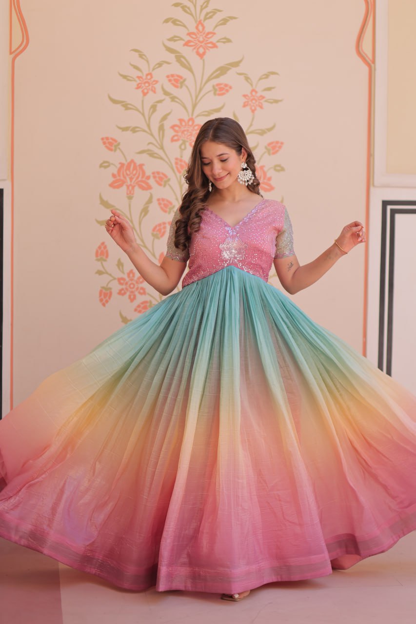 Zehra Gold-Crush Embroidered Gown