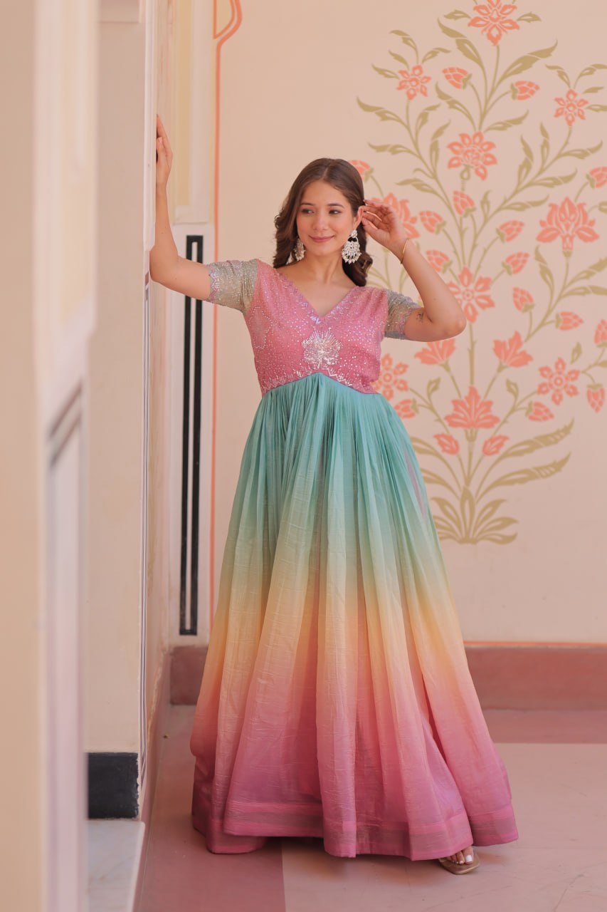 Zehra Gold-Crush Embroidered Gown