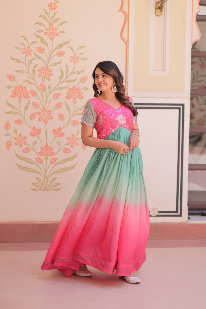 Zehra Gold-Crush Embroidered Gown