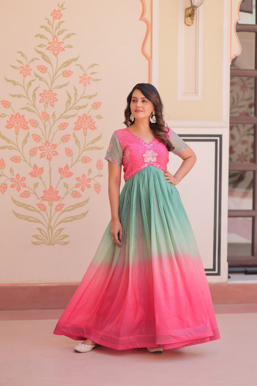 Zehra Gold-Crush Embroidered Gown