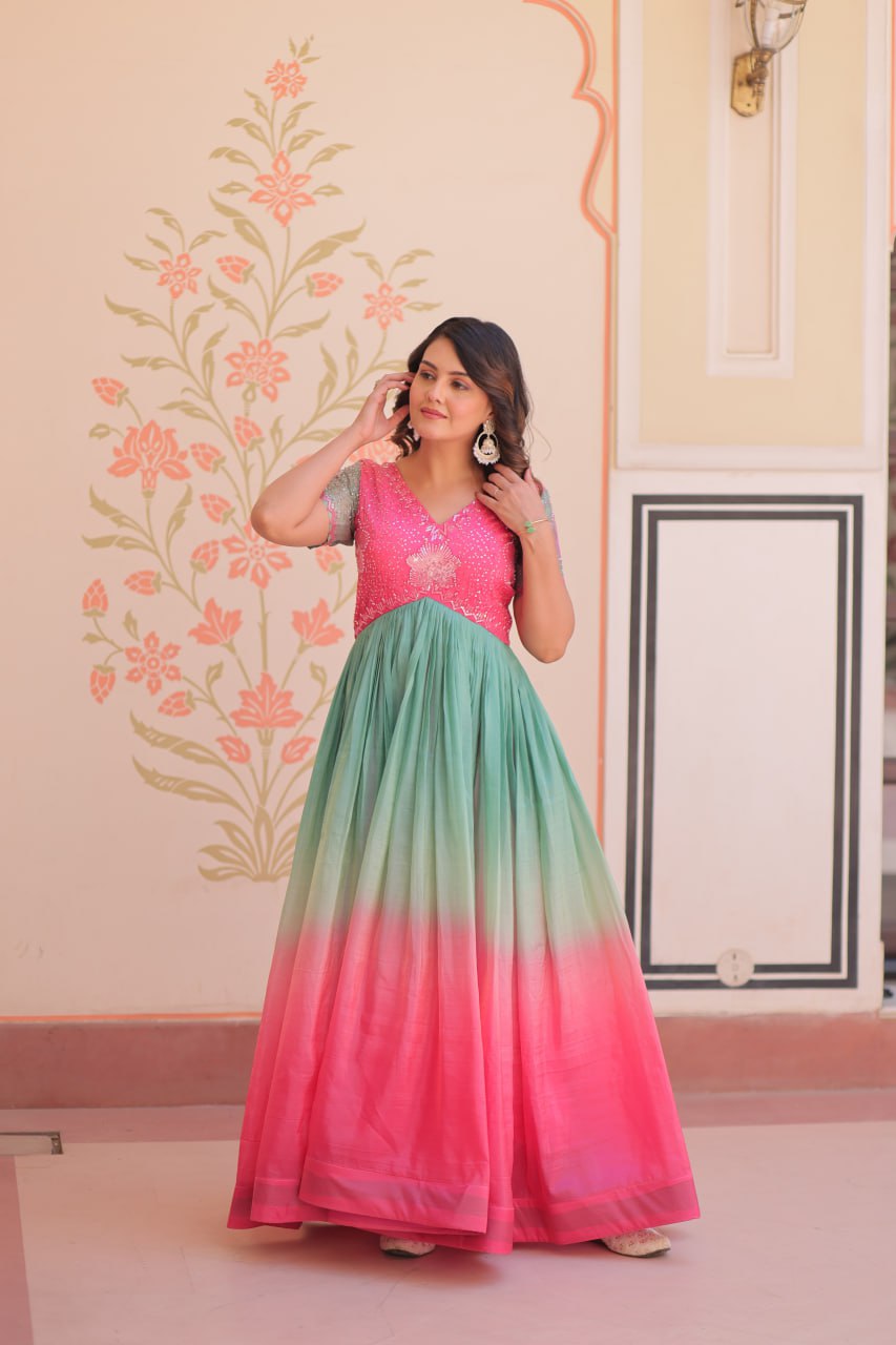 Zehra Gold-Crush Embroidered Gown