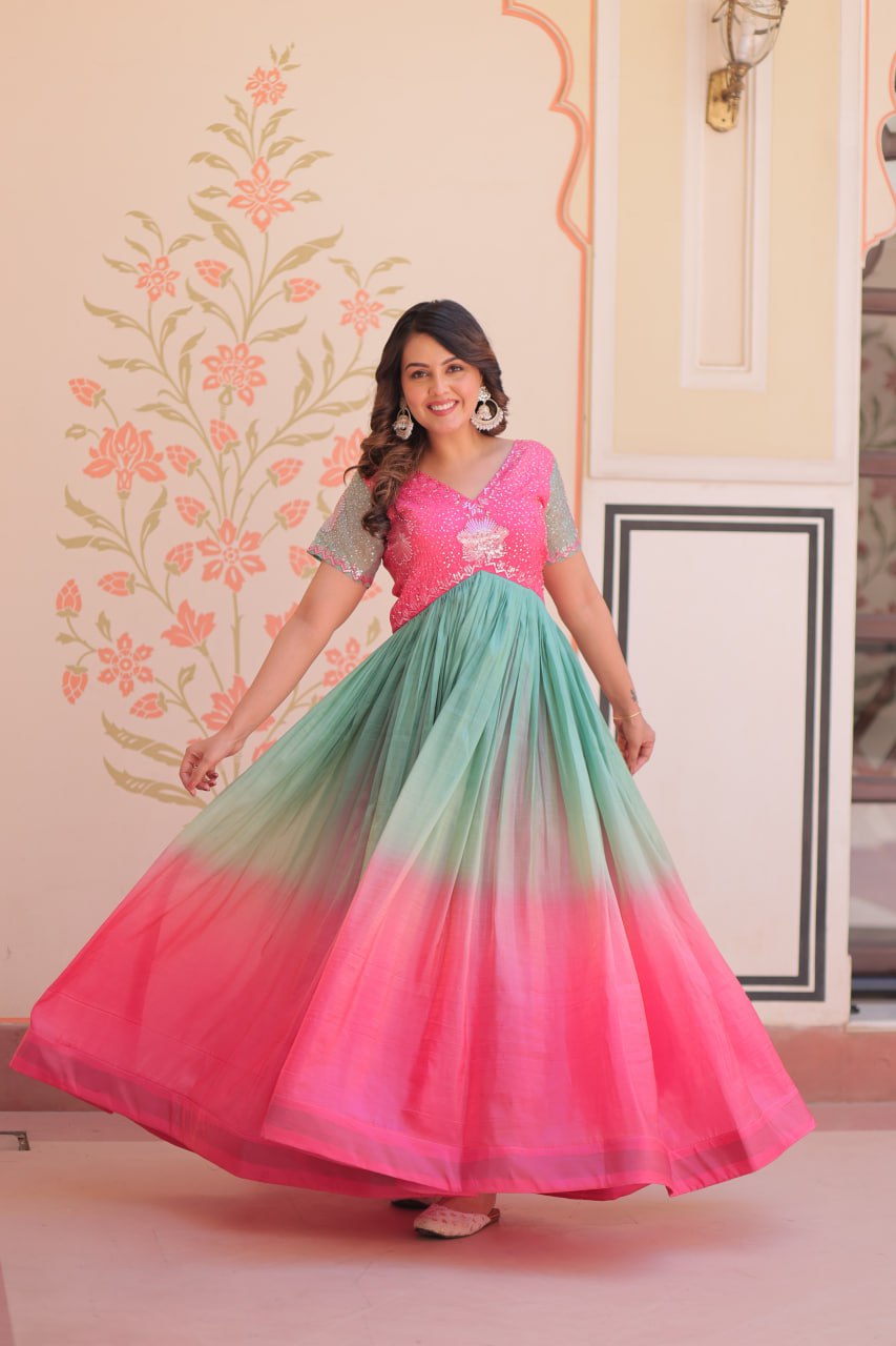 Zehra Gold-Crush Embroidered Gown