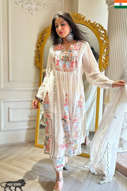 Embroidered Fox Georgette Kurti Plazzo Set with Dupatta – S to 10XL