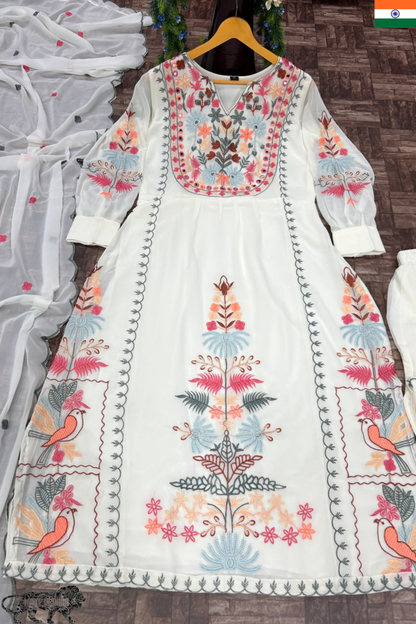Embroidered Fox Georgette Kurti Plazzo Set with Dupatta – S to 10XL
