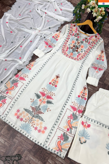 Embroidered Fox Georgette Kurti Plazzo Set with Dupatta – S to 10XL