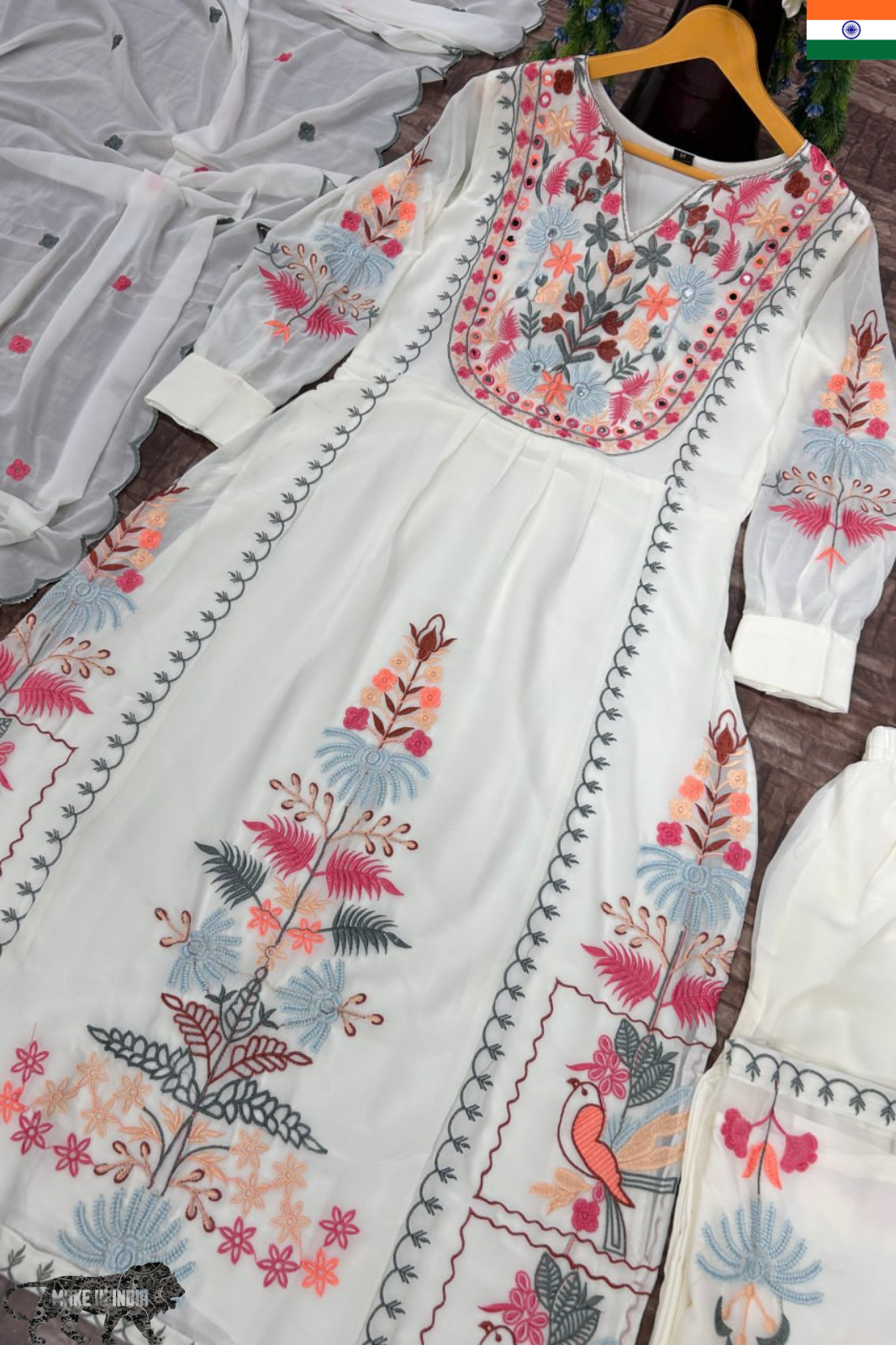 3-Piece Embroidered Set – Kurta, Plazo & Dupatta