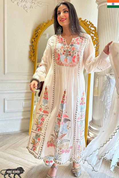 Embroidered Fox Georgette Kurti Plazzo Set with Dupatta – S to 10XL