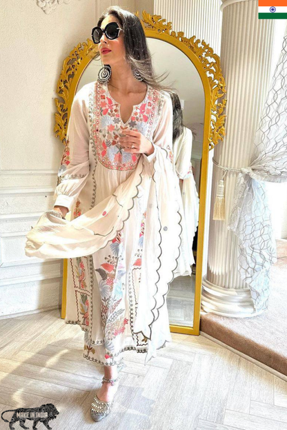 Embroidered Fox Georgette Kurti Plazzo Set with Dupatta – S to 10XL