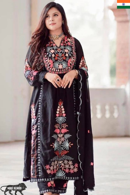 Embroidered Fox Georgette Kurti Plazzo Set with Dupatta – S to 10XL