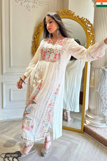 3-Piece Embroidered Set – Kurta, Plazo & Dupatta