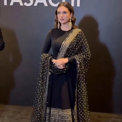 Aditi Classic Black Rayon-Cotton Anarkali Suit