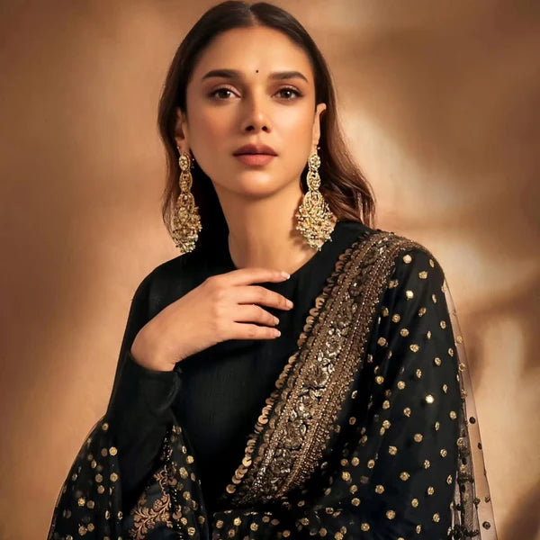 Aditi Classic Black Rayon-Cotton Anarkali Suit