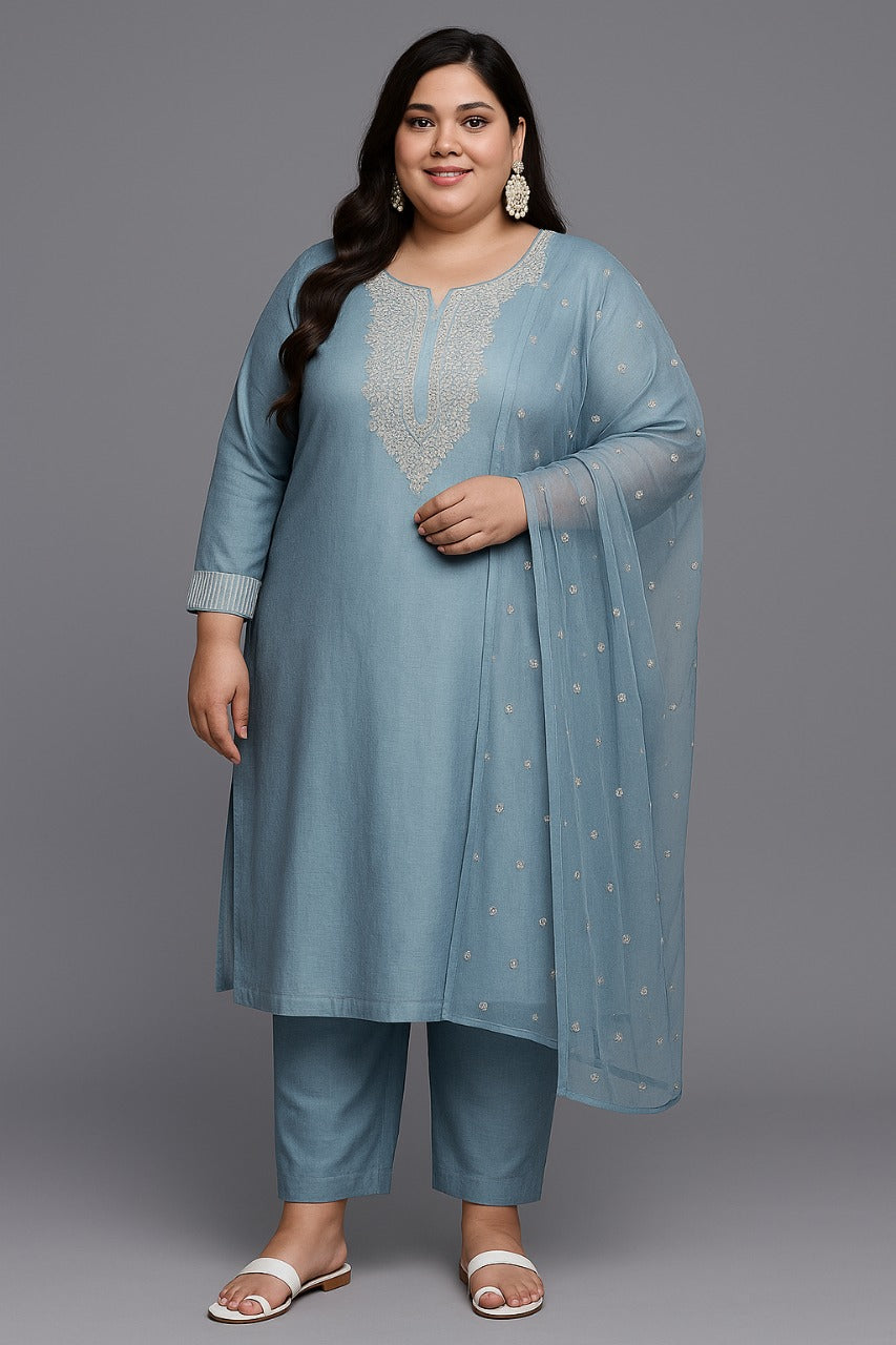 Roman Suit Set with Net Dupatta