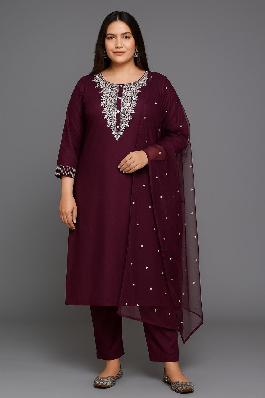 Roman Suit Set with Net Dupatta