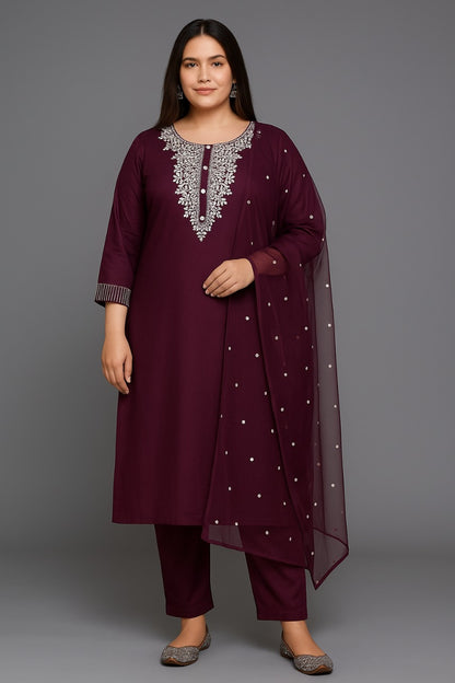 Roman Suit Set with Net Dupatta