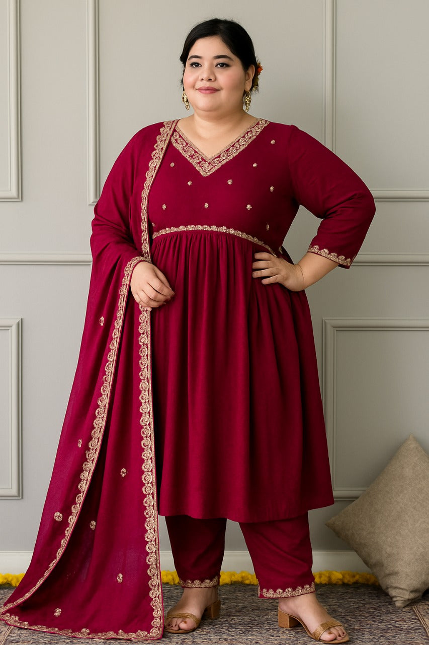 Vichitra Silk Embroidered Suit