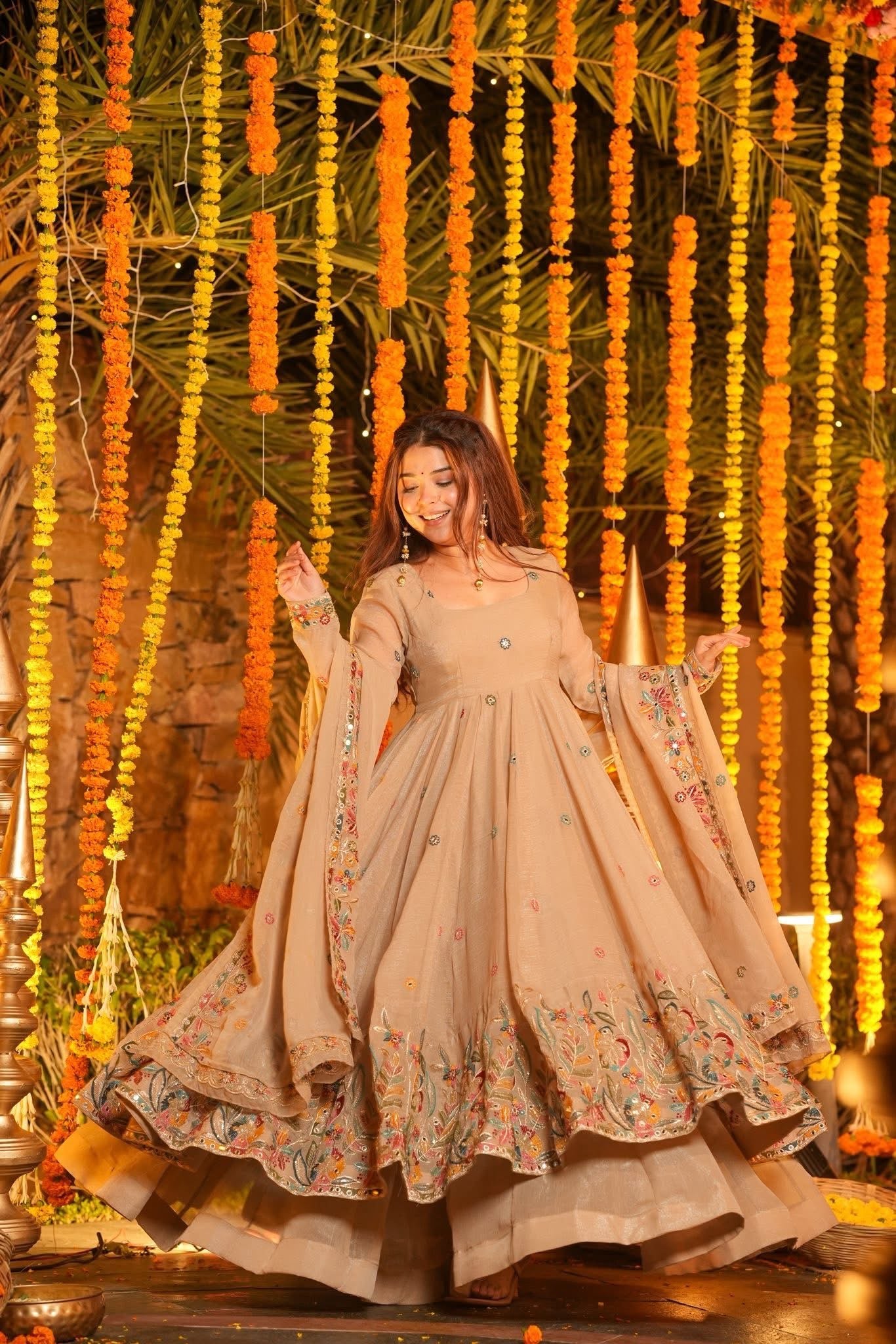Noor Beige Elegance Anarkali Set