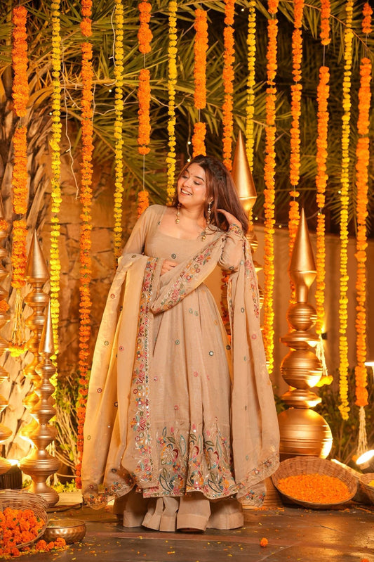 Noor Beige Elegance Anarkali Set