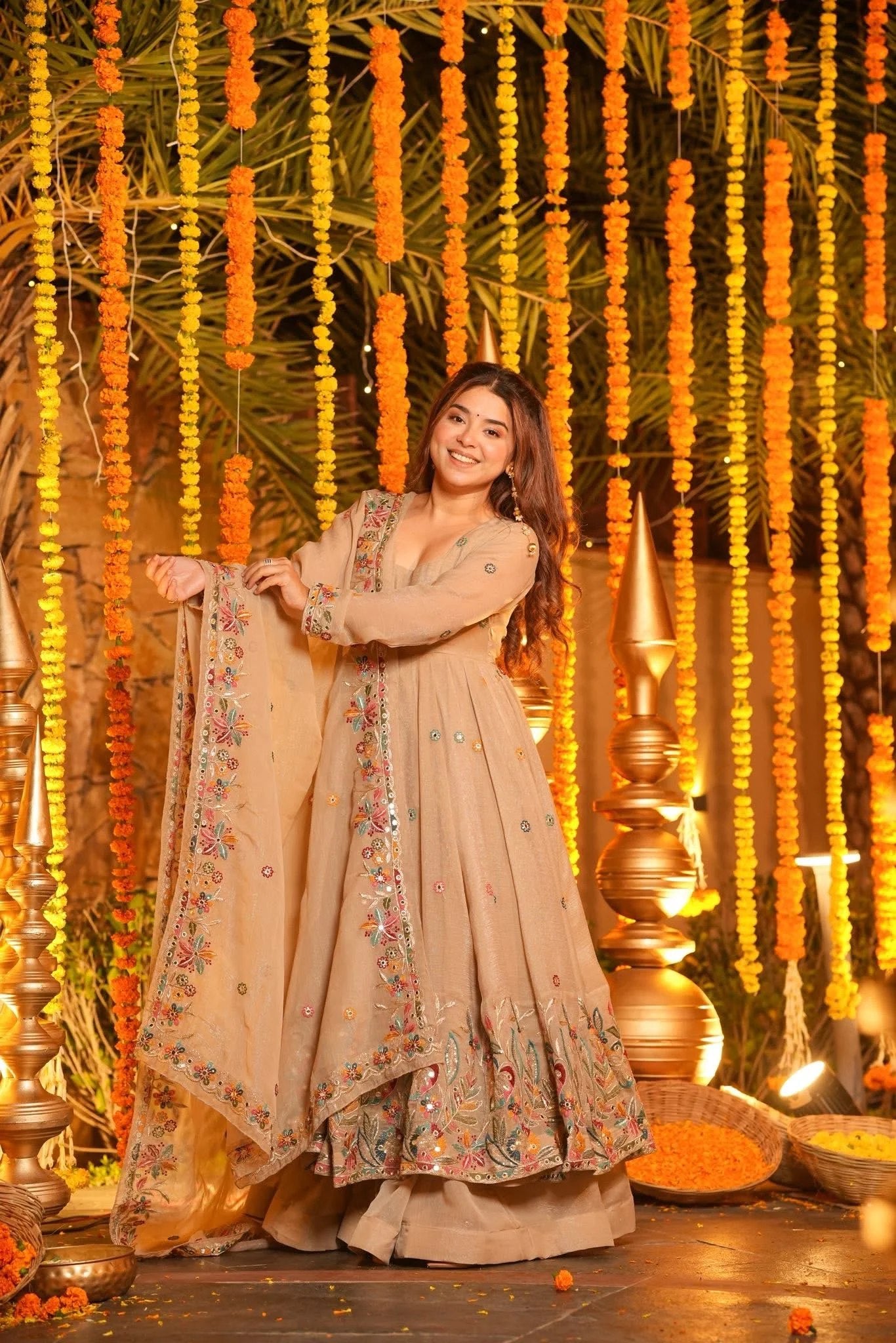 Noor Beige Elegance Anarkali Set