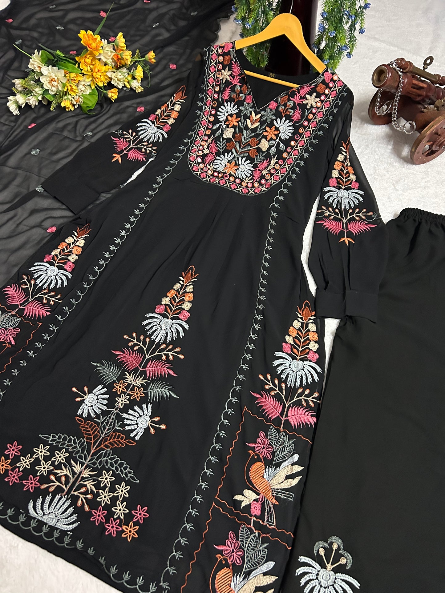 3-Piece Embroidered Set – Kurta, Plazo & Dupatta