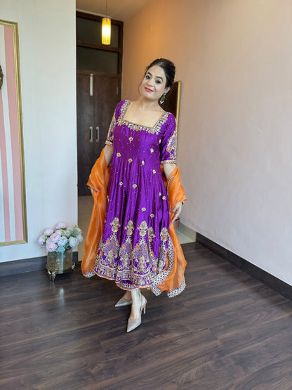 Royal Purple Embroidered Anarkali Suit