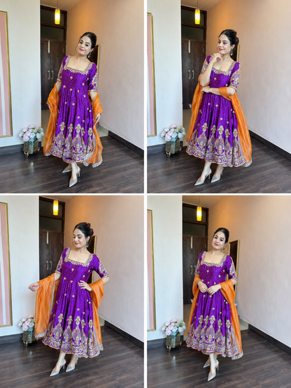 Royal Purple Embroidered Anarkali Suit