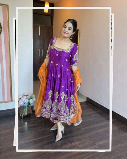 Royal Purple Embroidered Anarkali Suit