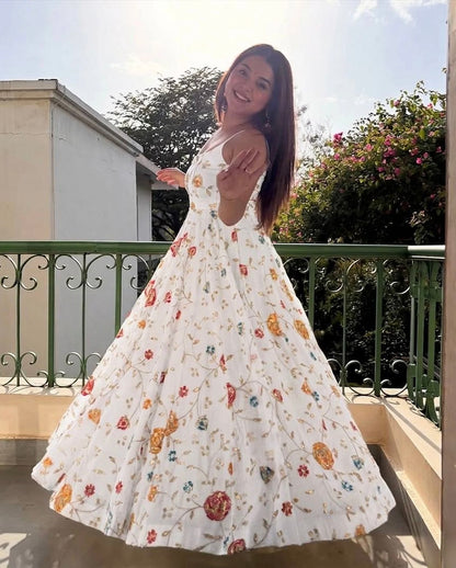 Chandni White Floral Flared Gown