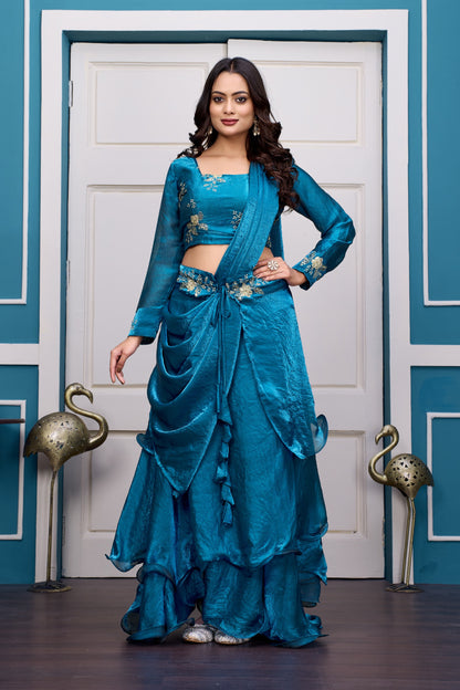 3 in 1 Ethnic Fully Stitched Lehenga Set With Color Choices [4 PCS]