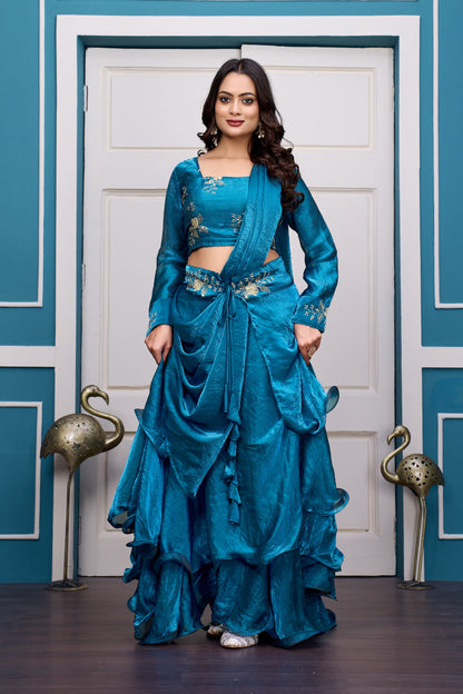 3 in 1 Ethnic Fully Stitched Lehenga Set With Color Choices [4 PCS]