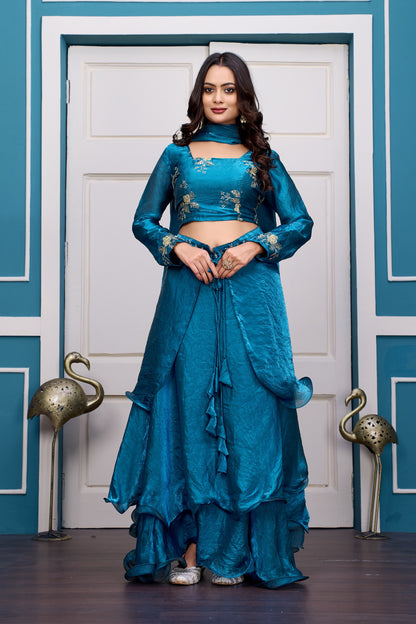 3 in 1 Ethnic Fully Stitched Lehenga Set With Color Choices [4 PCS]