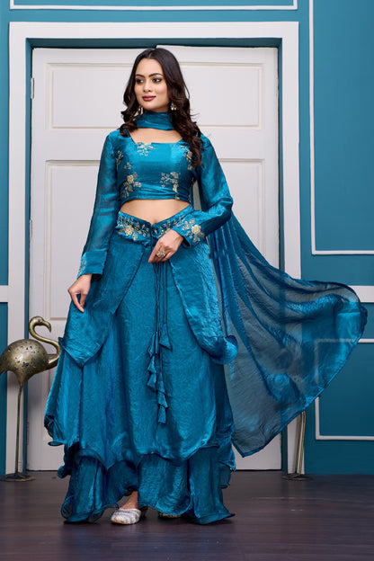 3 in 1 Ethnic Fully Stitched Lehenga Set With Color Choices [4 PCS]