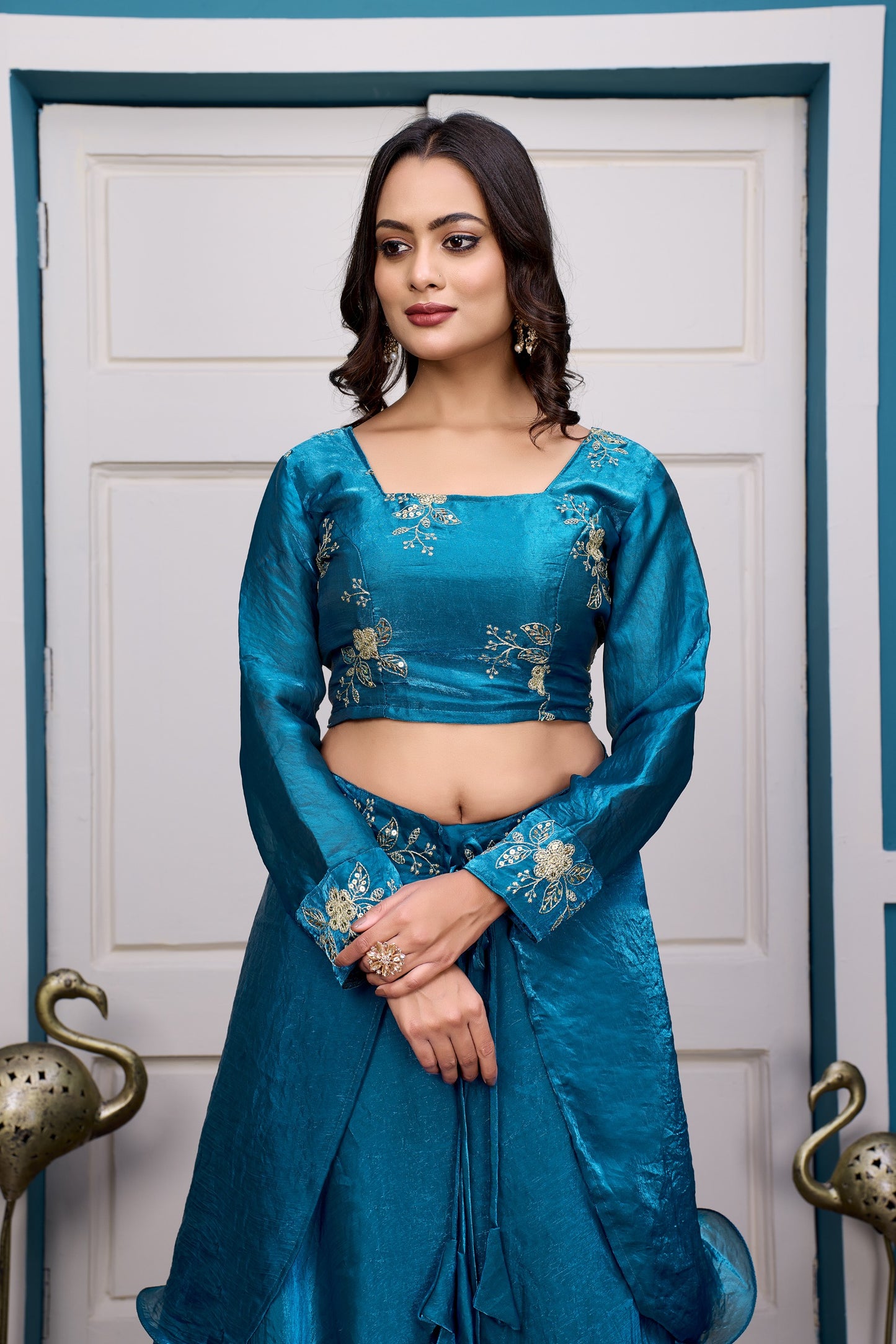 3 in 1 Ethnic Fully Stitched Lehenga Set With Color Choices [4 PCS]