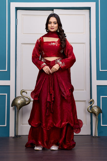 3 in 1 Ethnic Fully Stitched Lehenga Set With Color Choices [4 PCS]