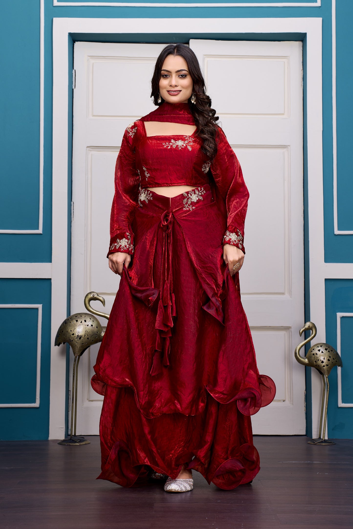 3 in 1 Ethnic Fully Stitched Lehenga Set With Color Choices [4 PCS]