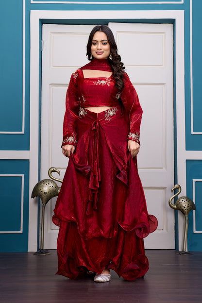 3 in 1 Ethnic Fully Stitched Lehenga Set With Color Choices [4 PCS]