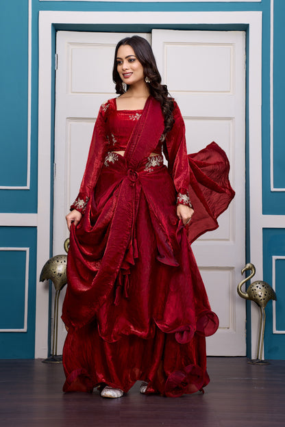 3 in 1 Ethnic Fully Stitched Lehenga Set With Color Choices [4 PCS]